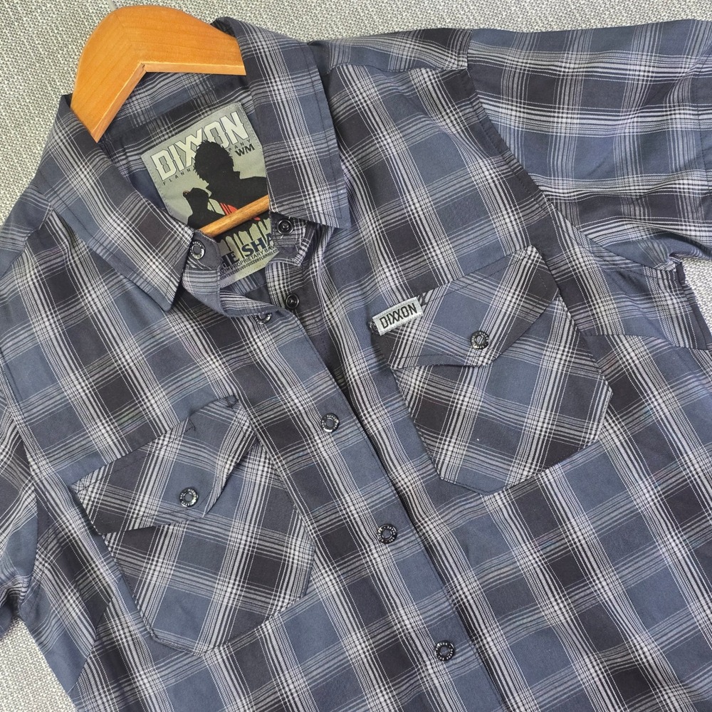 Dixxon Flannel Co x Michael Myers The Shape Womens M Navy Blue Black Plaid Snap
